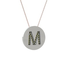 M Baş Harf Kolye - Peridot 925 ayar gümüş kolye (40 cm rose altın rolo zincir) #2n7c2n