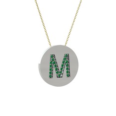 M Baş Harf Kolye - Yeşil kuvars 14 ayar beyaz altın kolye (40 cm altın rolo zincir) #b1eehi
