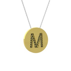 M Baş Harf Kolye - Peridot 14 ayar altın kolye (40 cm beyaz altın rolo zincir) #r9jyte