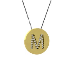 M Baş Harf Kolye - Swarovski 14 ayar altın kolye (40 cm gümüş rolo zincir) #rq58i5