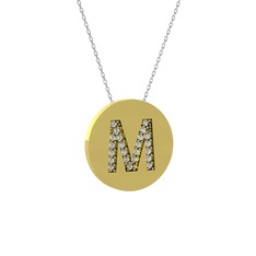 M Baş Harf Kolye - Swarovski 14 ayar altın kolye (40 cm gümüş rolo zincir) #w8hav2