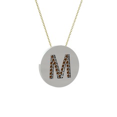 M Baş Harf Kolye - Dumanlı kuvars 925 ayar gümüş kolye (40 cm altın rolo zincir) #xwjkf1