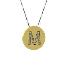 M Baş Harf Kolye - Pırlanta 8 ayar altın kolye (0.1232 karat, 40 cm gümüş rolo zincir) #ysbysi