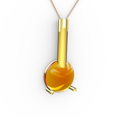 Sitrin 8 ayar altın kolye (40 cm rose altın rolo zincir)