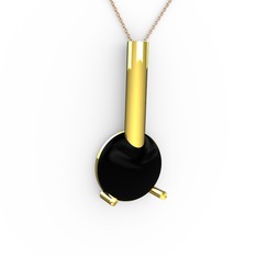 Siyah zirkon 14 ayar altın kolye (40 cm rose altın rolo zincir)