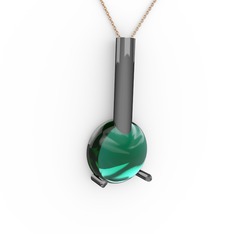 Rima Kolye - Yeşil kuvars 925 ayar siyah rodyum kaplama gümüş kolye (40 cm rose altın rolo zincir) #1h6pkke