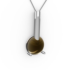 Rima Kolye - Dumanlı kuvars 18 ayar beyaz altın kolye (40 cm gümüş rolo zincir) #1u3ybom