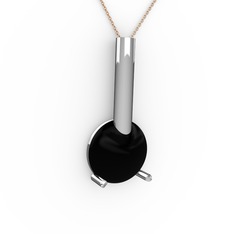 Rima Kolye - Siyah zirkon 8 ayar beyaz altın kolye (40 cm rose altın rolo zincir) #q471q1