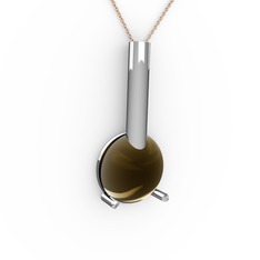 Rima Kolye - Dumanlı kuvars 14 ayar beyaz altın kolye (40 cm gümüş rolo zincir) #x0mkn5