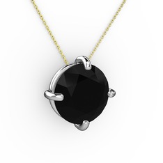 Soley Kolye - Siyah zirkon 8 ayar beyaz altın kolye (40 cm altın rolo zincir) #115ziqd