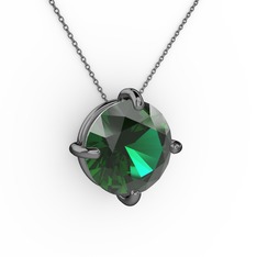 Soley Kolye - Yeşil kuvars 925 ayar siyah rodyum kaplama gümüş kolye (40 cm gümüş rolo zincir) #1dx3s86
