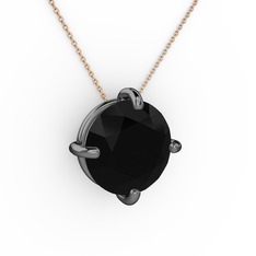 Soley Kolye - Siyah zirkon 925 ayar siyah rodyum kaplama gümüş kolye (40 cm rose altın rolo zincir) #1p4n7kt