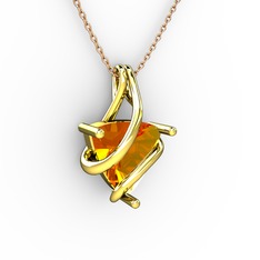 Kraliyet Kolye - Sitrin 14 ayar altın kolye (40 cm rose altın rolo zincir) #1olj7ej