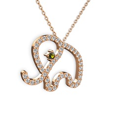 Swarovski ve peridot 14 ayar rose altın kolye (40 cm gümüş rolo zincir)