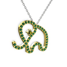 Taşlı Fil Kolye - Yeşil kuvars ve peridot 8 ayar altın kolye (40 cm beyaz altın rolo zincir) #1q1cobk