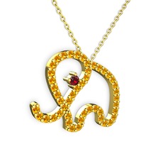 Taşlı Fil Kolye - Sitrin ve garnet 8 ayar altın kolye (40 cm altın rolo zincir) #ikgbjq