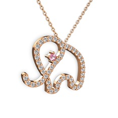 Taşlı Fil Kolye - Swarovski ve pembe kuvars 8 ayar rose altın kolye (40 cm rose altın rolo zincir) #ot4a7l