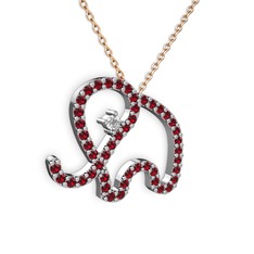 Taşlı Fil Kolye - Garnet ve swarovski 18 ayar beyaz altın kolye (40 cm gümüş rolo zincir) #rr084t