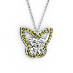 Kelebek Kolye - Peridot ve swarovski 18 ayar beyaz altın kolye (40 cm beyaz altın rolo zincir) #16xm1nb