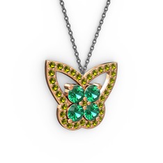 Kelebek Kolye - Peridot ve yeşil kuvars 18 ayar rose altın kolye (40 cm gümüş rolo zincir) #17jshy4
