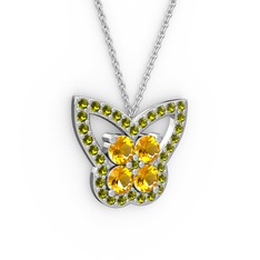 Kelebek Kolye - Peridot ve sitrin 8 ayar beyaz altın kolye (40 cm beyaz altın rolo zincir) #1rzce8q