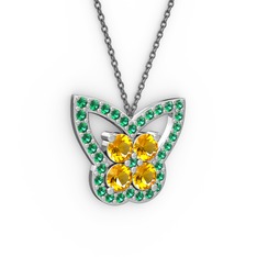 Kelebek Kolye - Yeşil kuvars ve sitrin 8 ayar beyaz altın kolye (40 cm gümüş rolo zincir) #1spzvs2