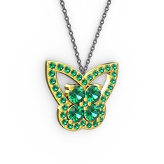 Kelebek Kolye - Yeşil kuvars 18 ayar altın kolye (40 cm gümüş rolo zincir) #1vwmazp