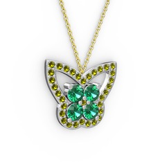 Kelebek Kolye - Peridot ve yeşil kuvars 925 ayar gümüş kolye (40 cm altın rolo zincir) #4qxr31