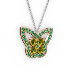 Kelebek Kolye - Yeşil kuvars ve peridot 8 ayar rose altın kolye (40 cm gümüş rolo zincir) #a5608p