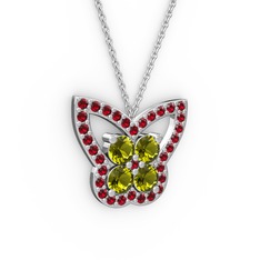 Garnet ve peridot 18 ayar beyaz altın kolye (40 cm beyaz altın rolo zincir)