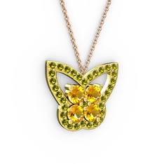 Kelebek Kolye - Peridot ve sitrin 18 ayar altın kolye (40 cm gümüş rolo zincir) #m369as