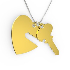 Anahtar-Kalp Kolye - 14 ayar altın kolye (40 cm gümüş rolo zincir) #14s8usm