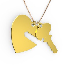 Anahtar-Kalp Kolye - 18 ayar altın kolye (40 cm rose altın rolo zincir) #1llkz2r
