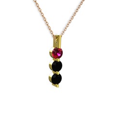 Trinity Taşlı Kolye - Rodolit garnet ve siyah zirkon 14 ayar altın kolye (40 cm rose altın rolo zincir) #10yw2o0