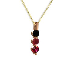Trinity Taşlı Kolye - Siyah zirkon, kök yakut ve rodolit garnet 8 ayar rose altın kolye (40 cm altın rolo zincir) #110jdbd
