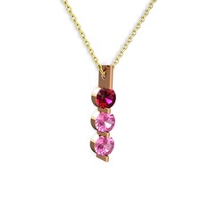 Rodolit garnet ve pembe kuvars 8 ayar rose altın kolye (40 cm altın rolo zincir)