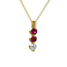 Trinity Taşlı Kolye - Rodolit garnet, kök yakut ve swarovski 14 ayar altın kolye (40 cm altın rolo zincir) #19lehab