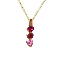 Trinity Taşlı Kolye - Rodolit garnet, kök yakut ve pembe kuvars 14 ayar rose altın kolye (40 cm gümüş rolo zincir) #1ohlyd5