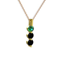 Trinity Taşlı Kolye - Yeşil kuvars ve siyah zirkon 14 ayar altın kolye (40 cm rose altın rolo zincir) #eqzq8k