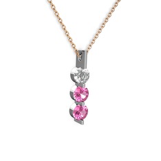 Trinity Taşlı Kolye - Swarovski ve pembe kuvars 14 ayar beyaz altın kolye (40 cm rose altın rolo zincir) #l2xug2