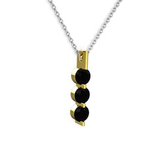 Trinity Taşlı Kolye - Siyah zirkon 8 ayar altın kolye (40 cm beyaz altın rolo zincir) #ob9tuf