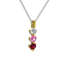 Swarovski, pembe kuvars ve rodolit garnet 14 ayar altın kolye (40 cm gümüş rolo zincir)