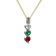 Trinity Taşlı Kolye - Swarovski, yeşil kuvars ve kök yakut 8 ayar beyaz altın kolye (40 cm gümüş rolo zincir) #zhaxd2