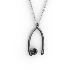 Taşlı Dilek Kolye - Siyah zirkon 925 ayar siyah rodyum kaplama gümüş kolye (40 cm beyaz altın rolo zincir) #10s8ez2