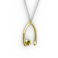 Taşlı Dilek Kolye - Peridot 14 ayar altın kolye (40 cm beyaz altın rolo zincir) #17c1uwg