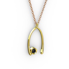 Taşlı Dilek Kolye - Siyah zirkon 8 ayar altın kolye (40 cm rose altın rolo zincir) #1aympkv