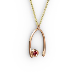 Taşlı Dilek Kolye - Garnet 8 ayar rose altın kolye (40 cm altın rolo zincir) #1ixw4qk
