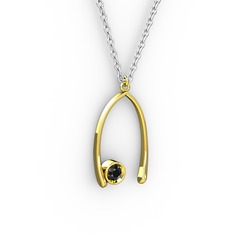 Taşlı Dilek Kolye - Siyah zirkon 18 ayar altın kolye (40 cm beyaz altın rolo zincir) #1mwyq5x