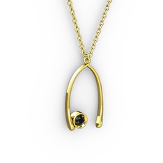 Taşlı Dilek Kolye - Siyah zirkon 18 ayar altın kolye (40 cm altın rolo zincir) #1qmsbdy