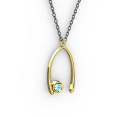 Taşlı Dilek Kolye - Akuamarin 18 ayar altın kolye (40 cm gümüş rolo zincir) #1rrour2